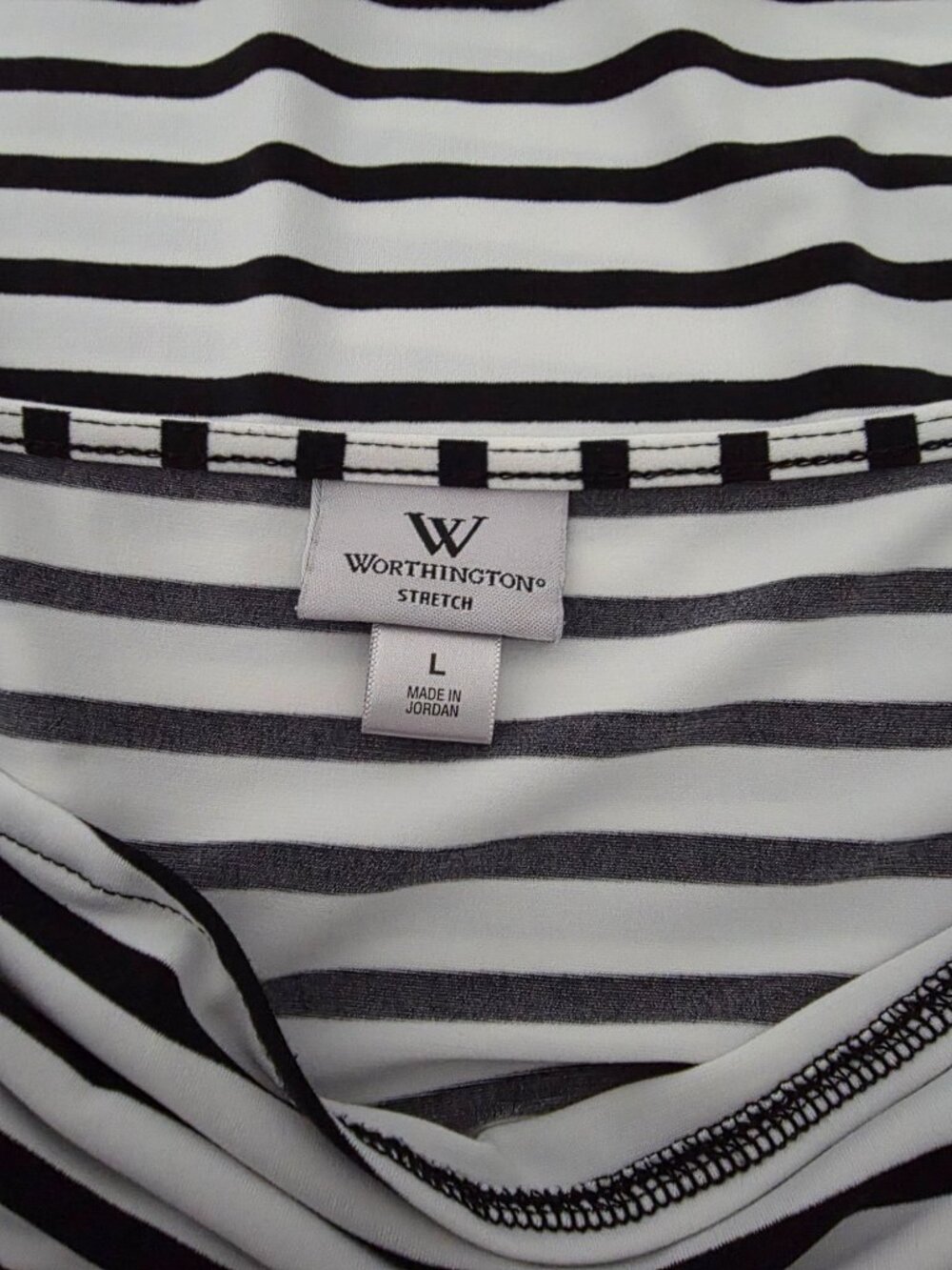 Worthington Women's Large Striped Tunic White & Black Striped Short Sleeve - Picture 9 of 10